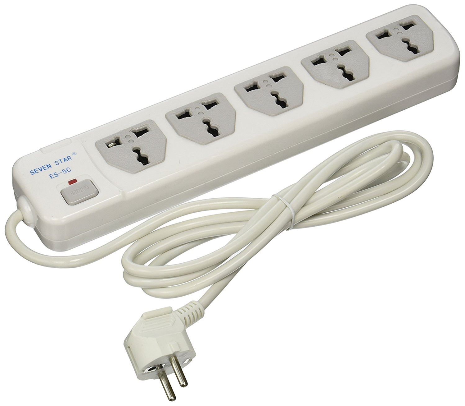 Seven Star ES5C 220 Volt Universal 5 Outlet Power Strip With Surge Protection 220V 240V